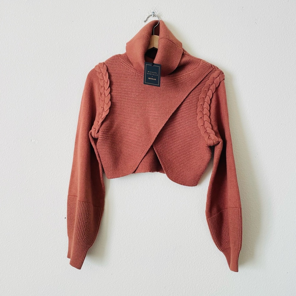 NWT Revolve x Michael Costello XXS Fresia Cropped Sweater in Caramel Brown
